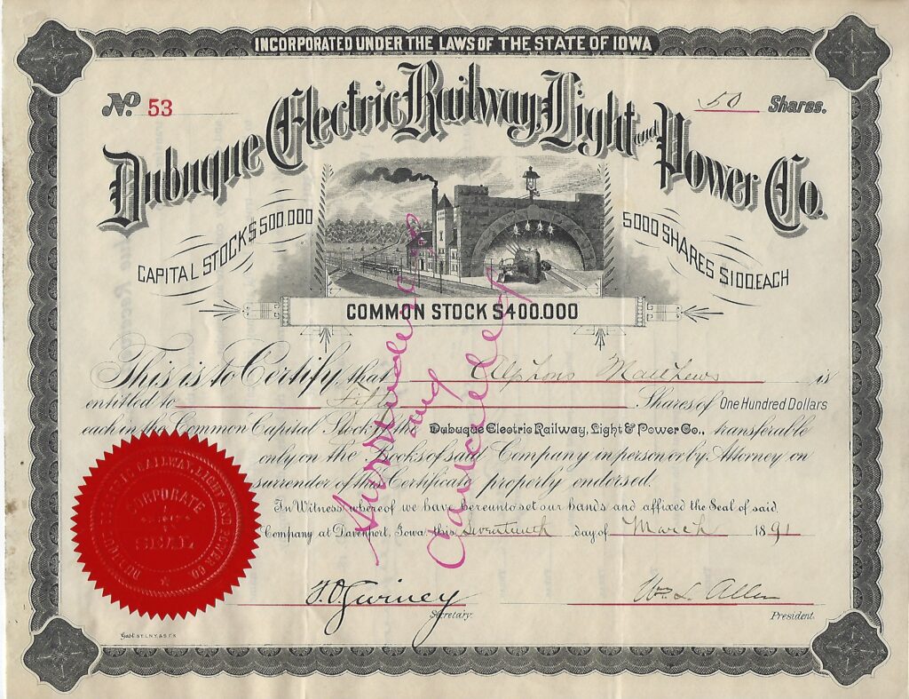 LJTP 400.023 - Dubuque Electric Railway, Light and Power Company - 1891