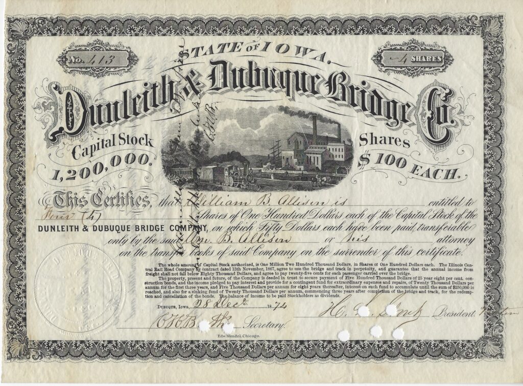 LJTP 400.041 - Dunleith & Dubuque Bridge Co. - Wm B Allison - 1874
